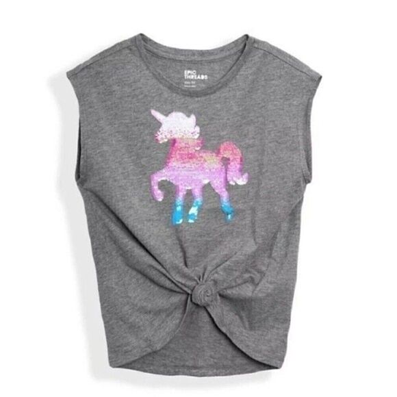 Big Girls Short-less Medium Sleeve Flip Sequin Graphic T-shirt M - Picture 1 of 8